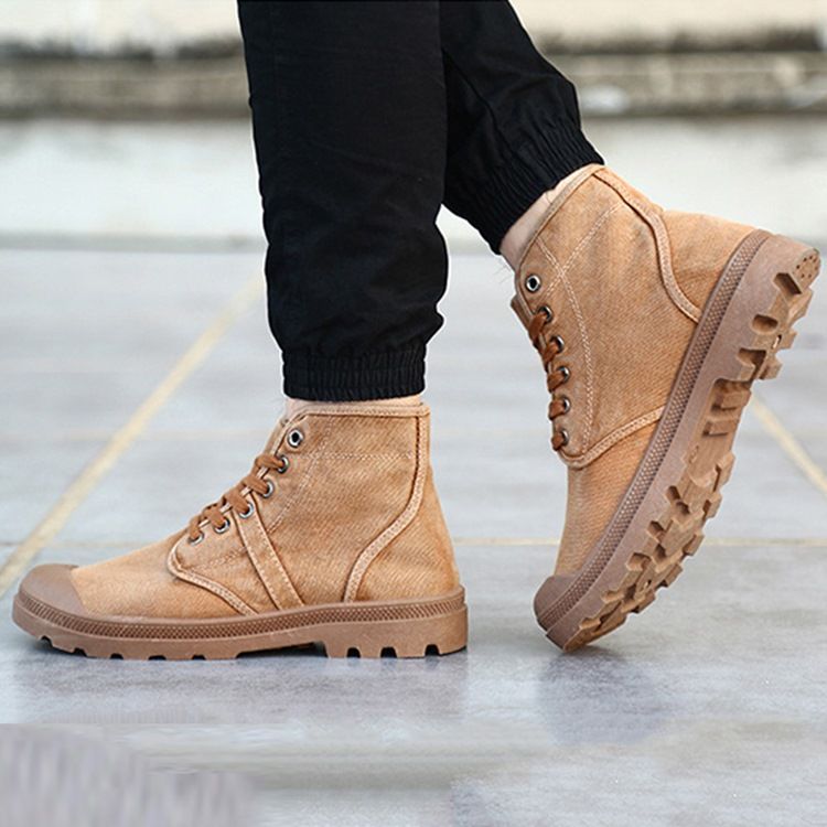 Bottes En Toile Unie À Bout Rond Et À Lacets Pour Hommes