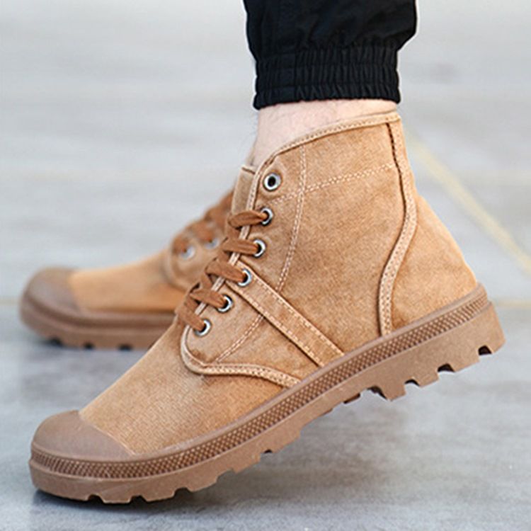 Bottes En Toile Unie À Bout Rond Et À Lacets Pour Hommes