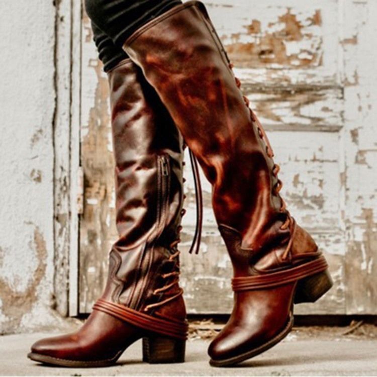 Bottes Western À Bout Rond Et Fermeture Éclair Latérale Pour Femmes