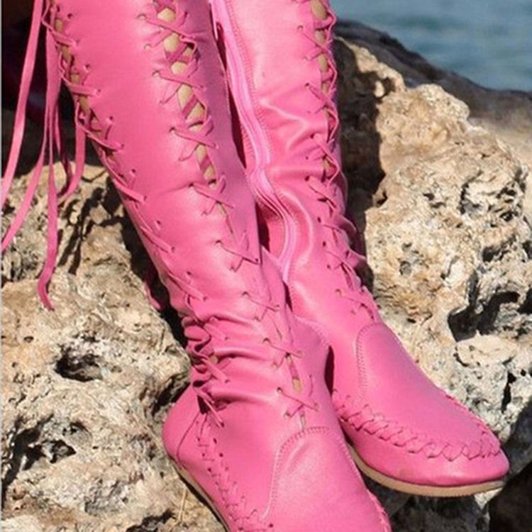 Bottes Western Unies À Bout Rond Et Fermeture Éclair Latérale Pour Femmes