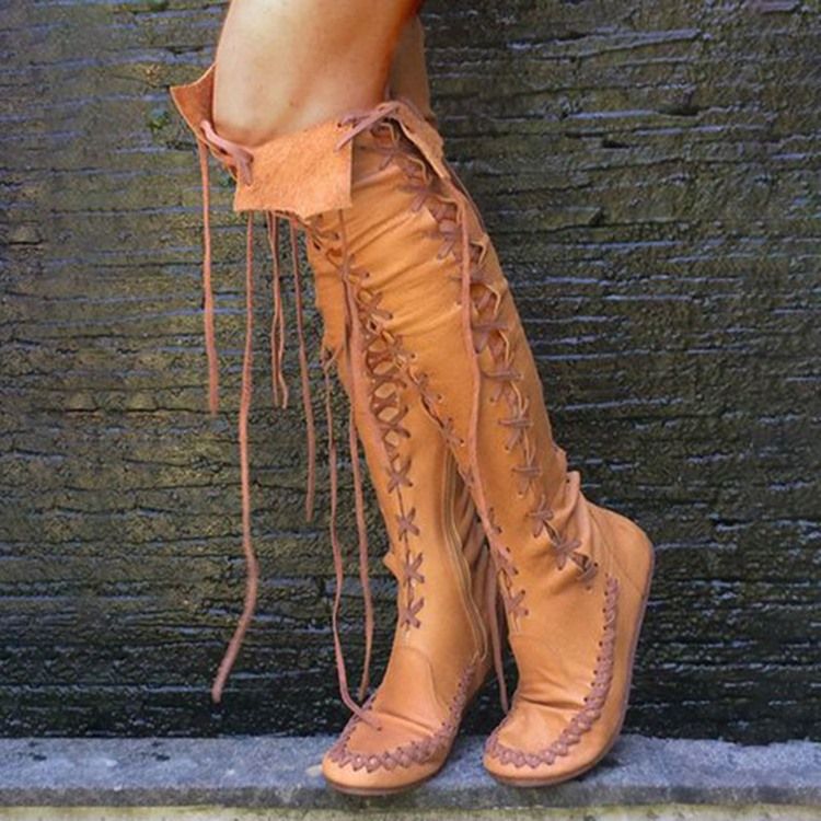 Bottes Western Unies À Bout Rond Et Fermeture Éclair Latérale Pour Femmes