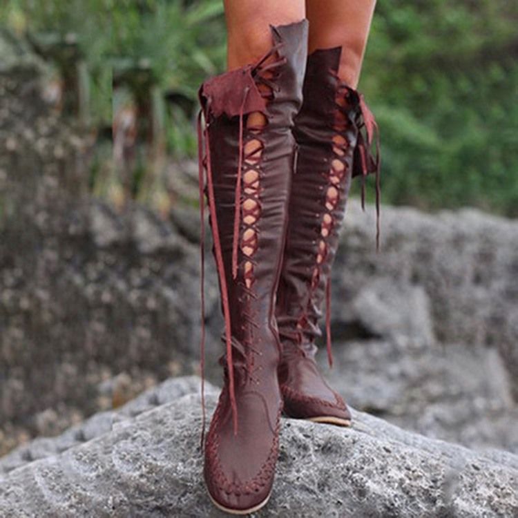 Bottes Western Unies À Bout Rond Et Fermeture Éclair Latérale Pour Femmes