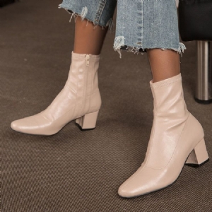 Bottes Western Unies À Talons Épais Et Fermeture Éclair Latérale Pour Femmes