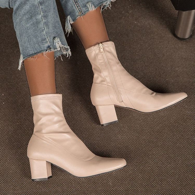 Bottes Western Unies À Talons Épais Et Fermeture Éclair Latérale Pour Femmes