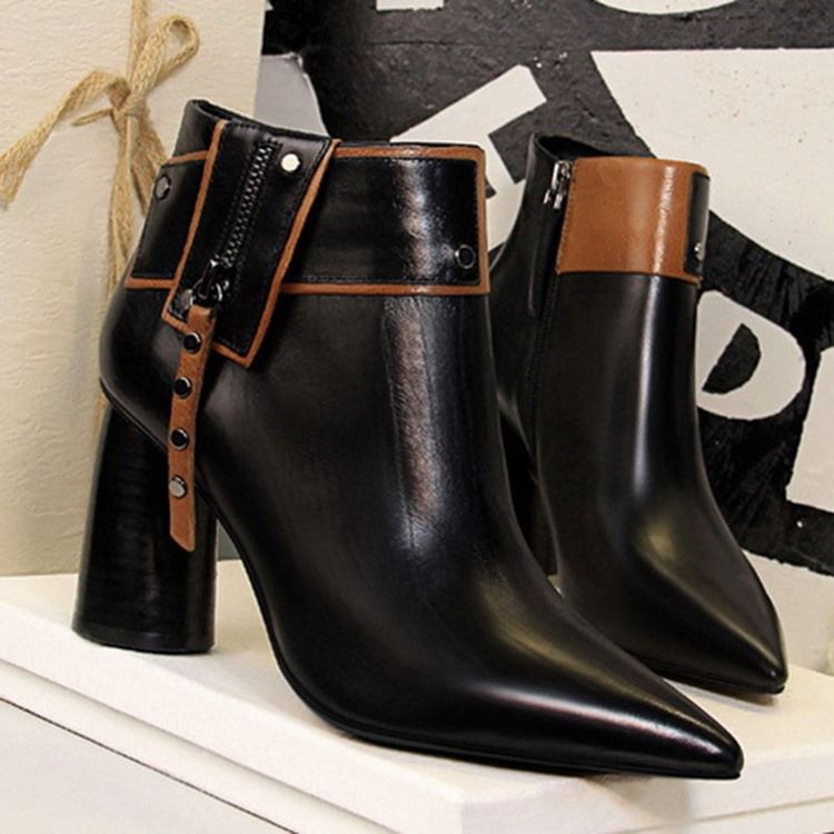 Bottines Pour Femmes À Bout Pointu Et Talon Épais