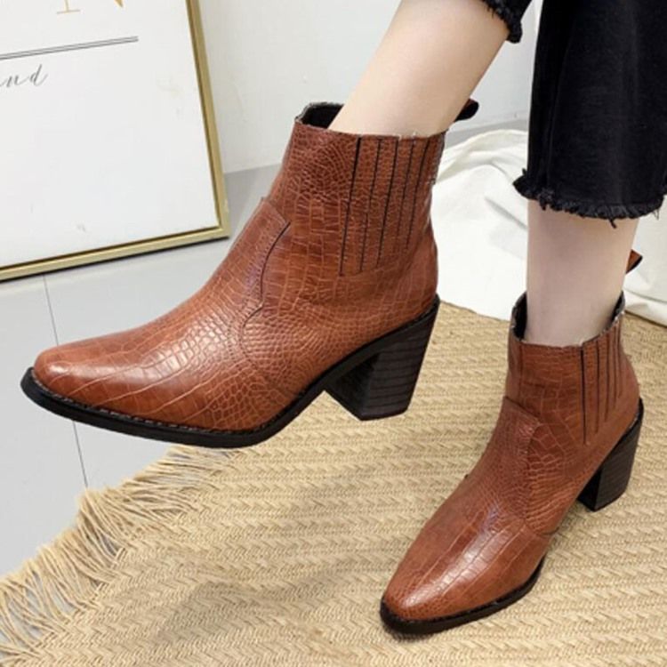 Bottines Pour Femmes À Bout Pointu Et À Talons Épais