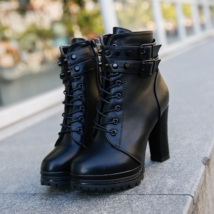 Bottines Pour Femmes À Bout Rond Et À Talons Épais