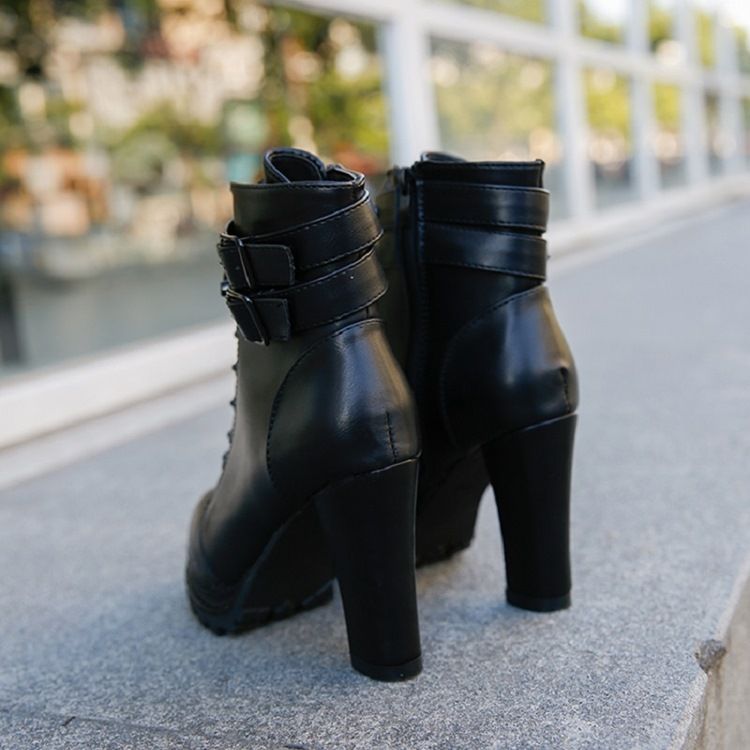 Bottines Pour Femmes À Bout Rond Et À Talons Épais