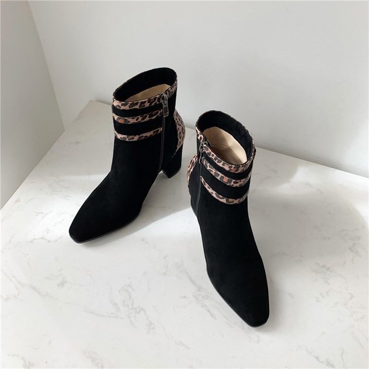 Bottines Pour Femmes À Fermeture Éclair Latérale Et Bout Pointu À Talons Épais