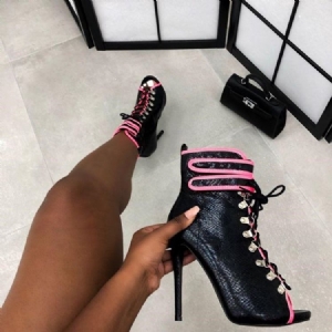 Bottines Pour Femmes En Serpentine À Talons Aiguilles Et À Bout Ouvert