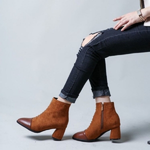 Bottines Patchwork À Bout Pointu Et Fermeture Éclair Latérale Pour Femmes