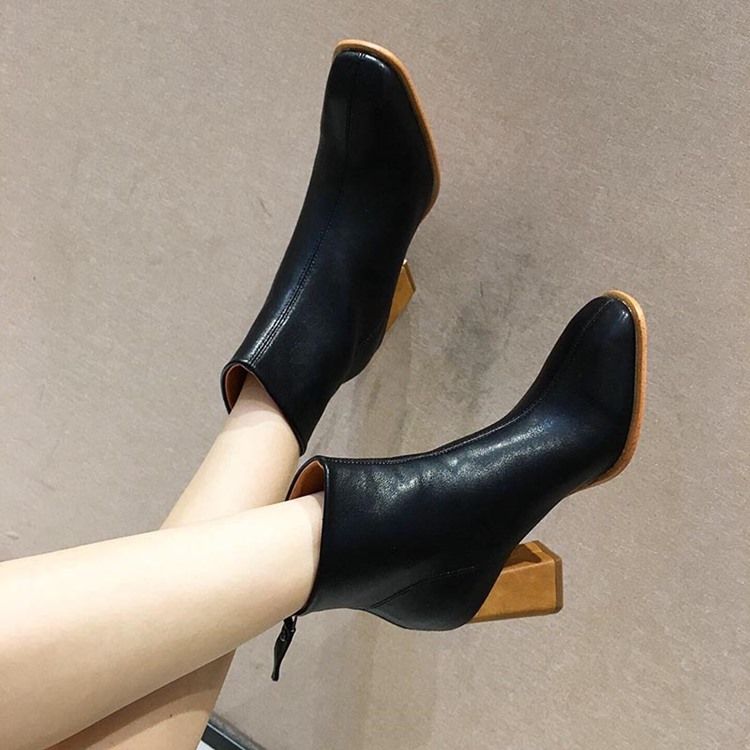 Bottines Simples Pour Femmes À Bout Rond Et À Talons Épais