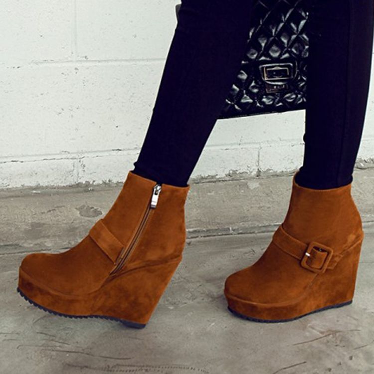 Bottines À Talon Compensé Pour Femmes Avec Plateforme À Boucle