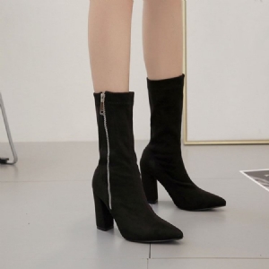 Bottines Unies À Talons Épais Et Fermeture Éclair Latérale Pour Femmes