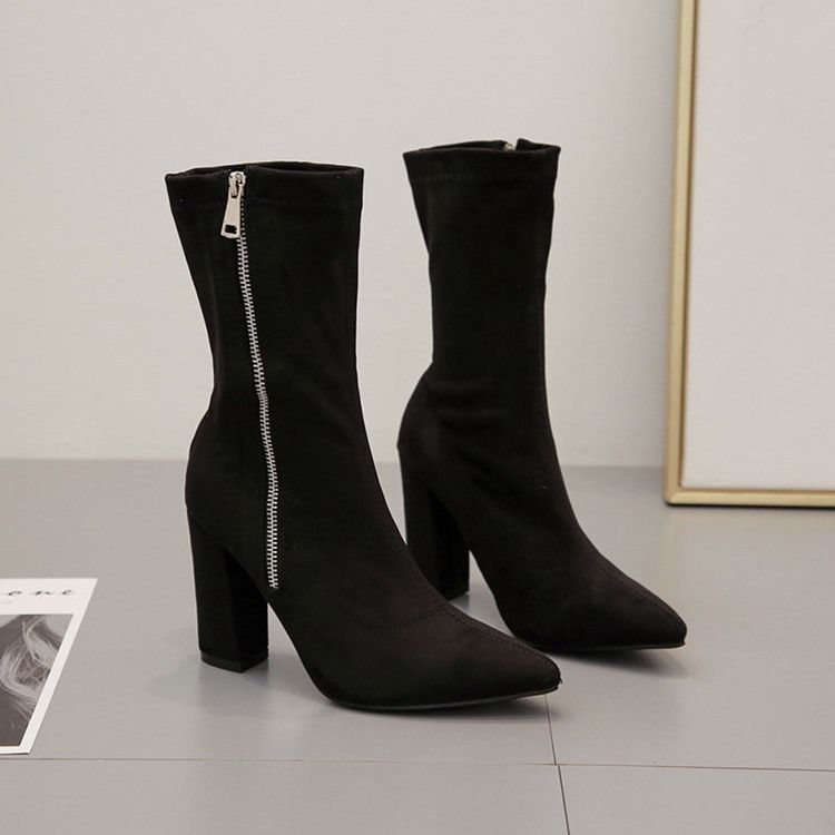 Bottines Unies À Talons Épais Et Fermeture Éclair Latérale Pour Femmes