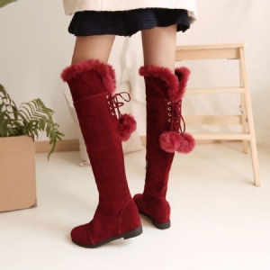 Fuzzy Pompon Plain Femmes Genou Bottes