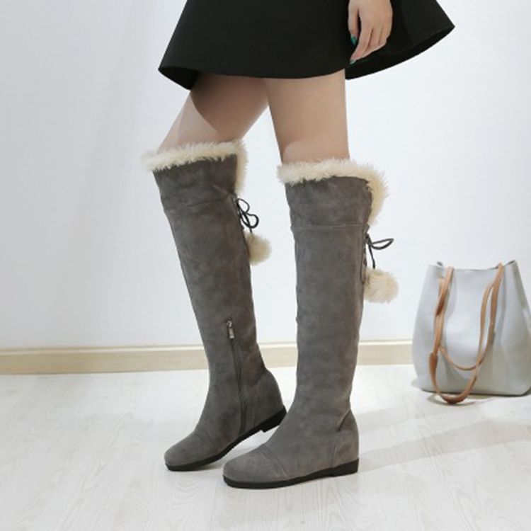 Fuzzy Pompon Plain Femmes Genou Bottes