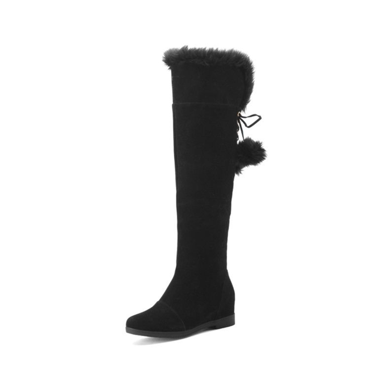 Fuzzy Pompon Plain Femmes Genou Bottes