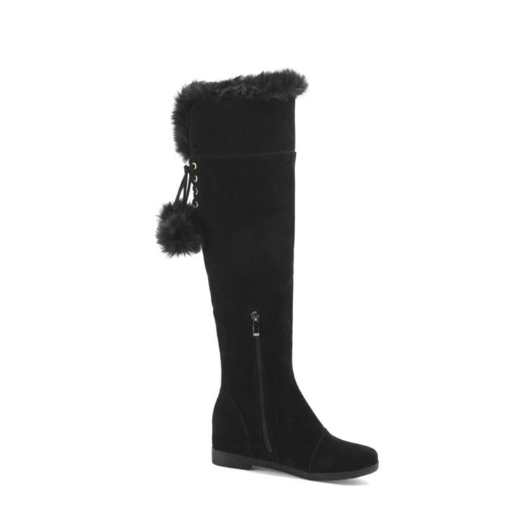 Fuzzy Pompon Plain Femmes Genou Bottes