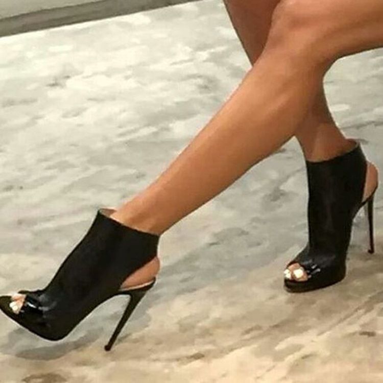 Sandales À Talons Aiguilles Sans Dos Noir Cool Peep Toe Pour Femmes