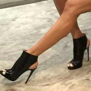 Sandales À Talons Aiguilles Sans Dos Noir Cool Peep Toe Pour Femmes