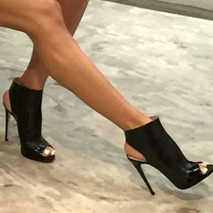 Sandales À Talons Aiguilles Sans Dos Noir Cool Peep Toe Pour Femmes