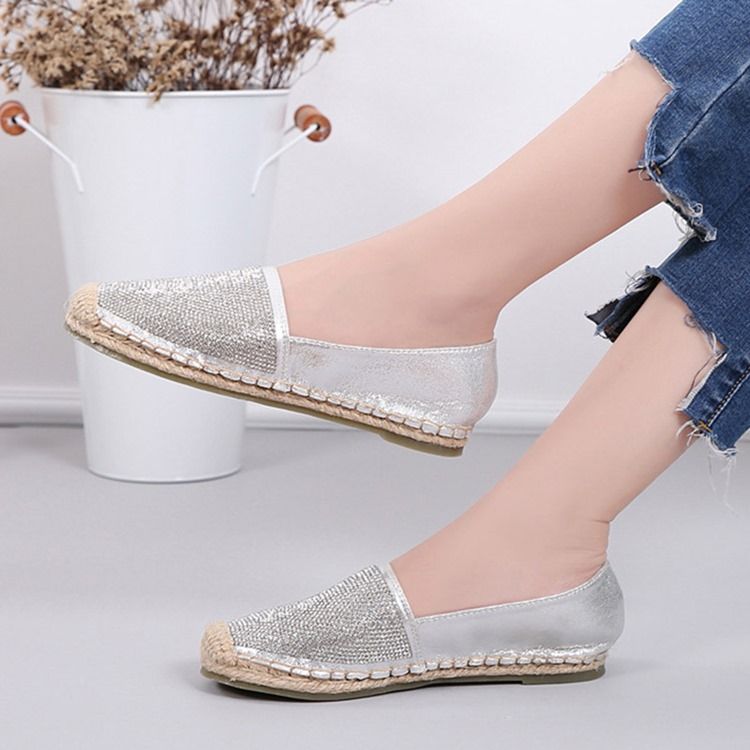 Chaussures Plates Pour Femmes À Talons Blocs Et Bout Rond En Strass