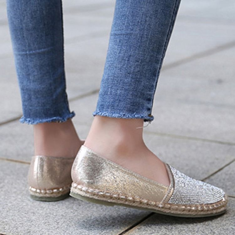 Chaussures Plates Pour Femmes À Talons Blocs Et Bout Rond En Strass