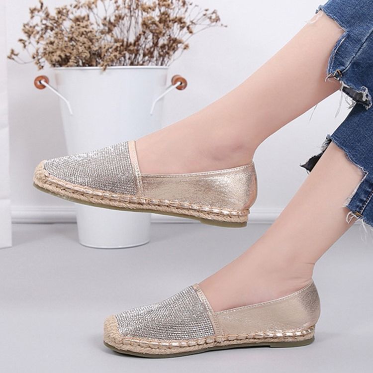 Chaussures Plates Pour Femmes À Talons Blocs Et Bout Rond En Strass