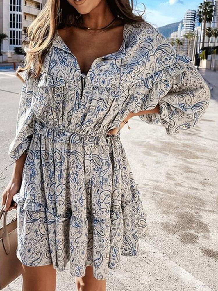 Au-dessus Du Genou Neuf Points Manches Patchwork Pull Robe Florale Robes De Plage Pour Les Femmes