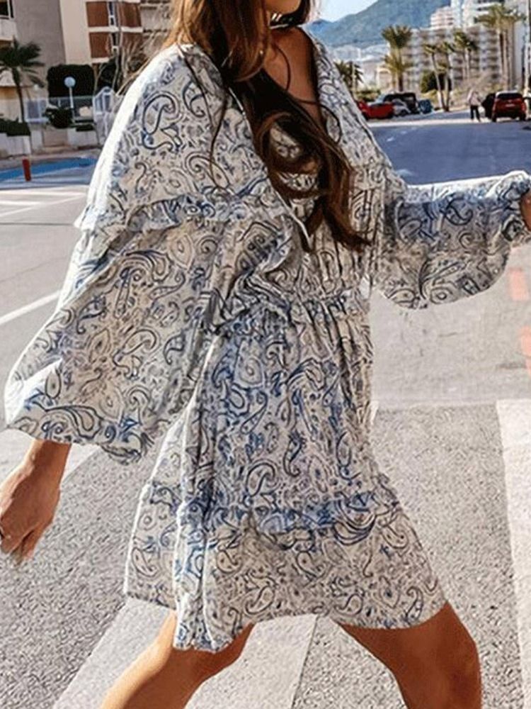 Au-dessus Du Genou Neuf Points Manches Patchwork Pull Robe Florale Robes De Plage Pour Les Femmes