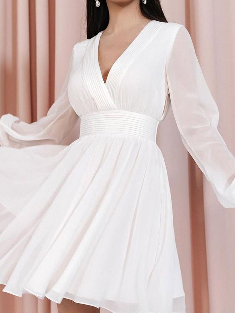 Robe Blanche À Col En V Au-dessus Du Genou Pour Femmes