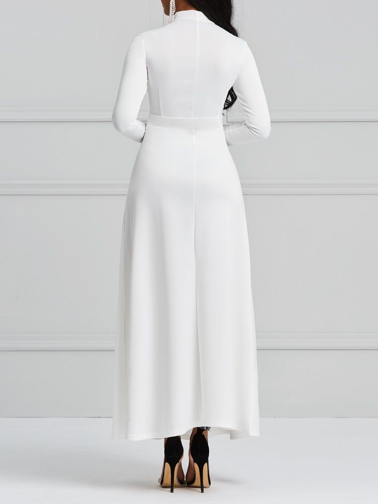 Robe Blanche À Manches Longues Bowknot Robe Pour Femme Unie