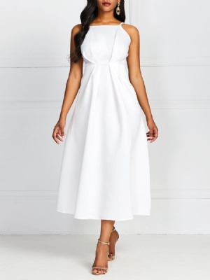 Robe Blanche Unie À Taille Standard Et Sans Manches À Mi-mollet Pour Femmes