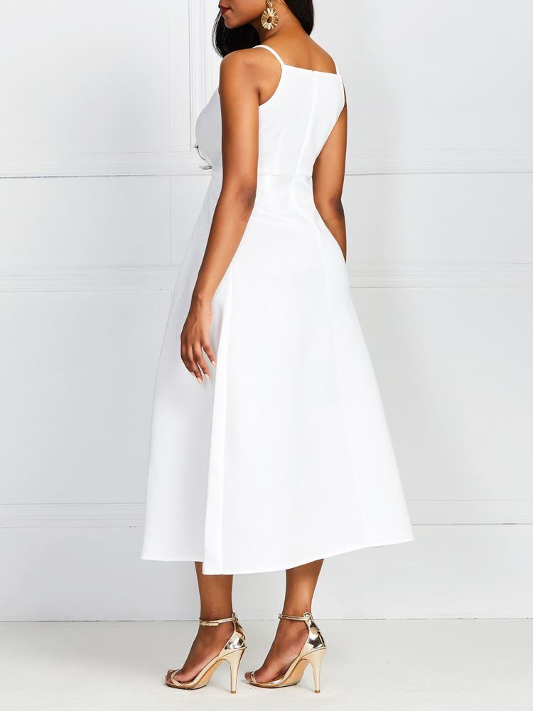 Robe Blanche Unie À Taille Standard Et Sans Manches À Mi-mollet Pour Femmes