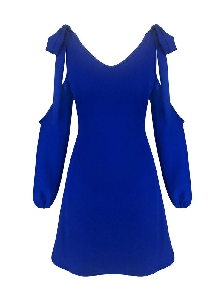 Robe Bleue À Épaules Dénudées Et Col En V Au-dessus Du Genou Pour Femmes