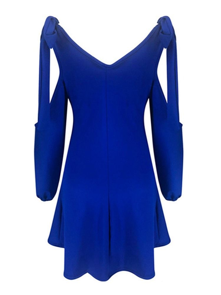 Robe Bleue À Épaules Dénudées Et Col En V Au-dessus Du Genou Pour Femmes