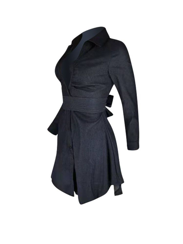 Robe À Boutonnage Simple À Manches Longues Au-dessus Du Genou Pour Femmes