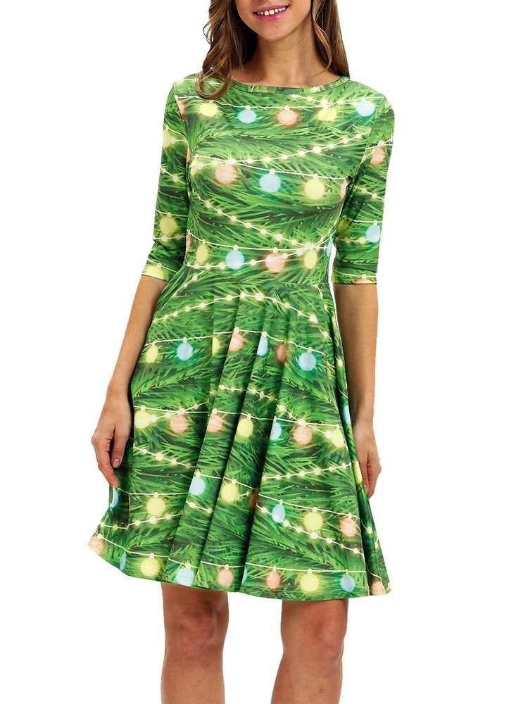 Robe De Cocktail De Fête D'été À Col Rond Et À Manches Longues Pour Femmes Au-dessus Du Genou