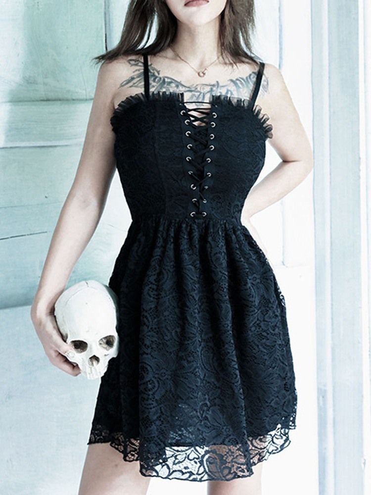 Robe De Costume D'halloween De Style Gothique Sans Manches En Dentelle Au-dessus Du Genou Pour Femmes