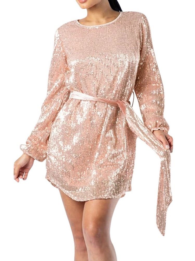 Robe D'automne À Col Rond Et Paillettes Au-dessus Du Genou Pour Femmes