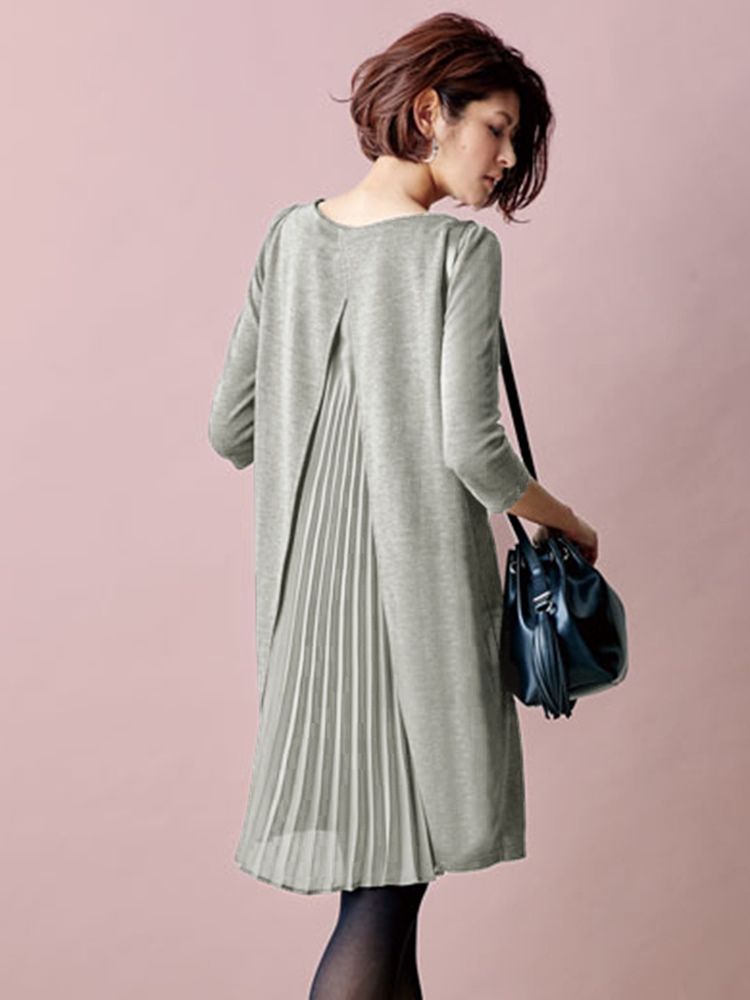 Robe Décontractée Ample Fendue En Patchwork Plissé Au Dos Pour Femme