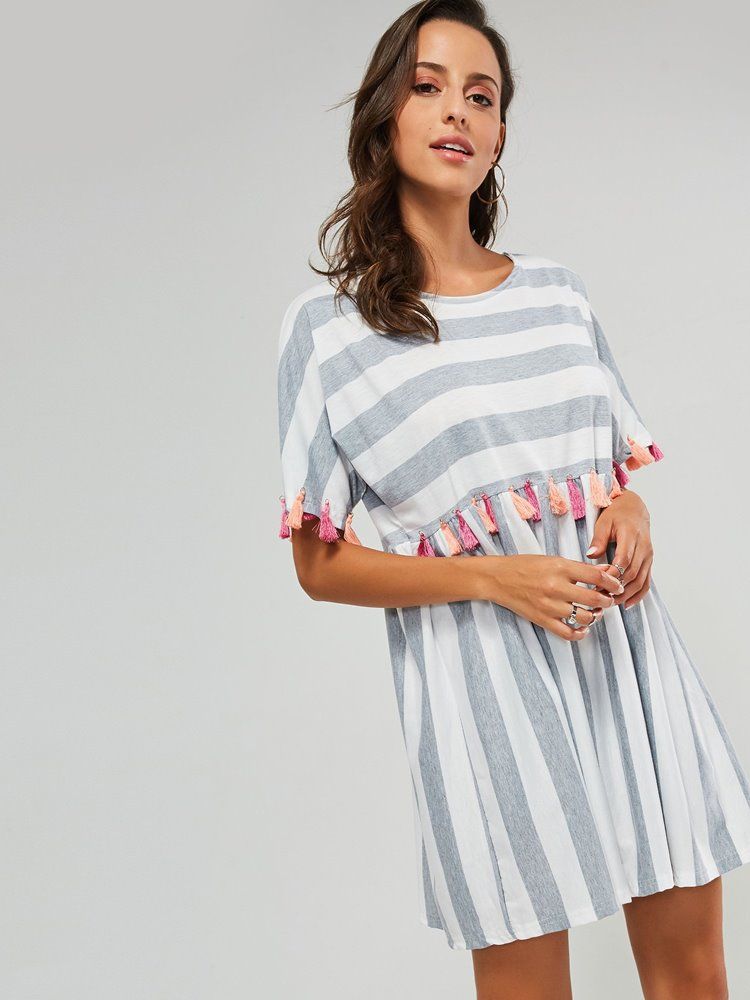 Robe Décontractée À Manches Courtes Et Col Rond Pour Femmes