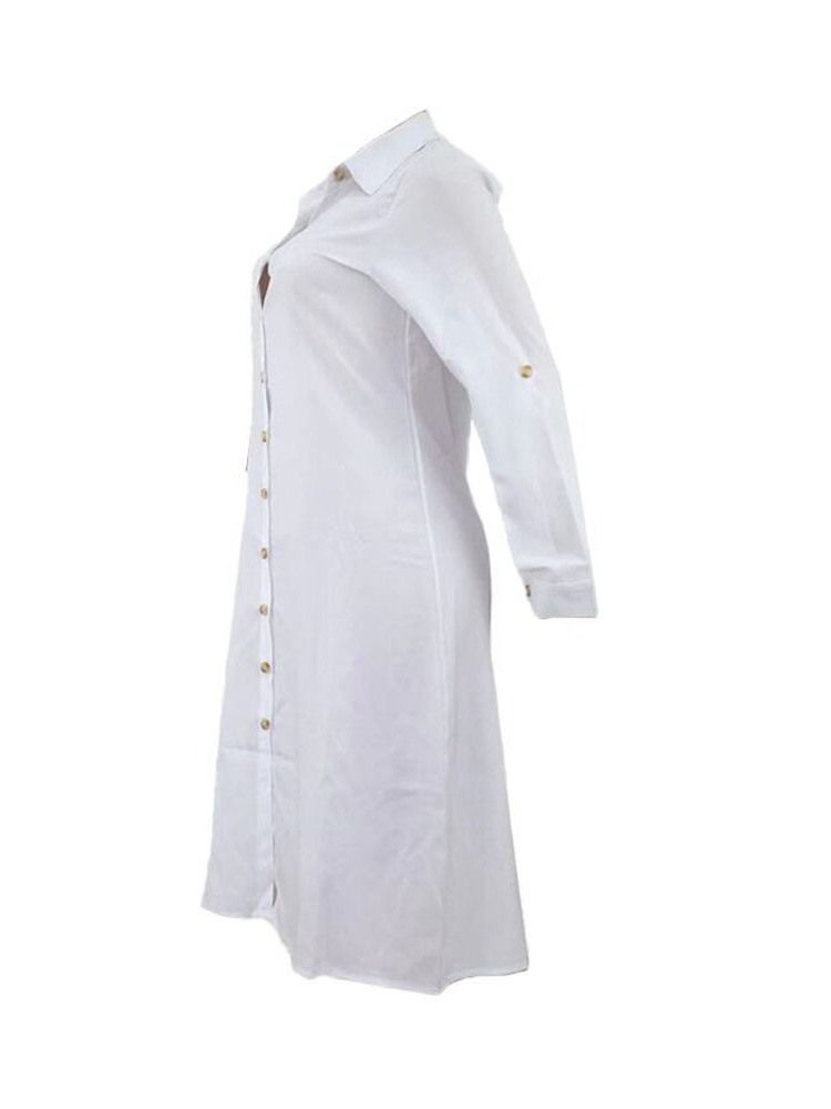 Robe Décontractée À Manches Longues Et Col Polo Mi-mollet Pour Femmes