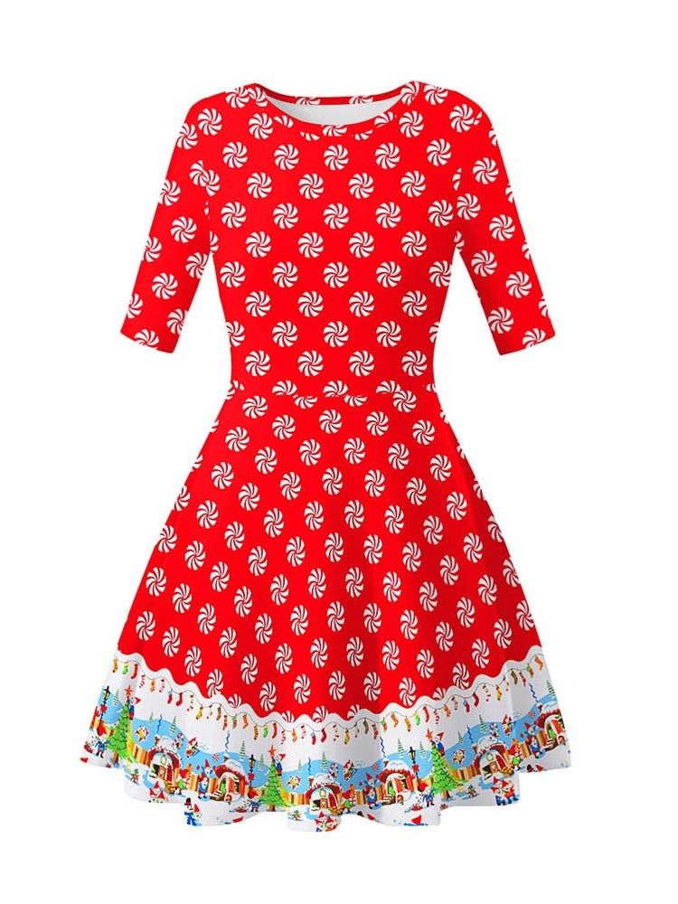 Robe De Dessin Animé D'été À Manches Courtes Et Col Rond Pour Femmes