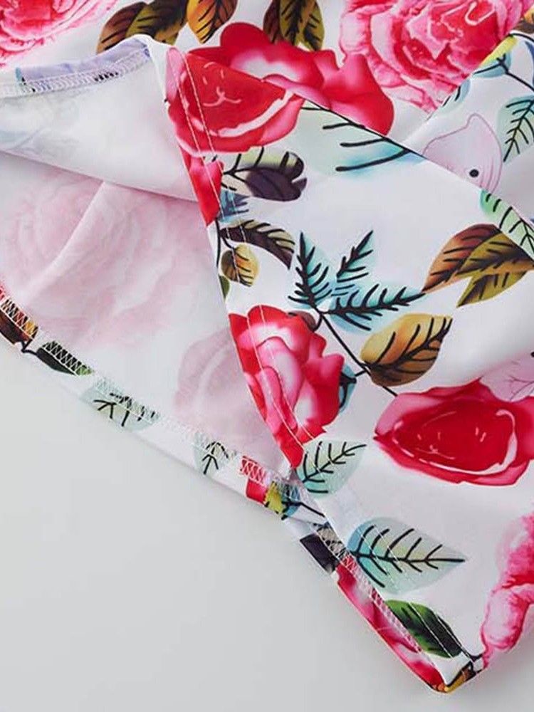 Robe D'été Simple À Imprimé Floral Pour Femmes Au-dessus Du Genou À Col En V