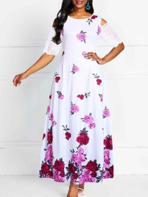 Robe D'expansion Florale À Épaules Dénudées Et À Demi-manches Pour Femmes