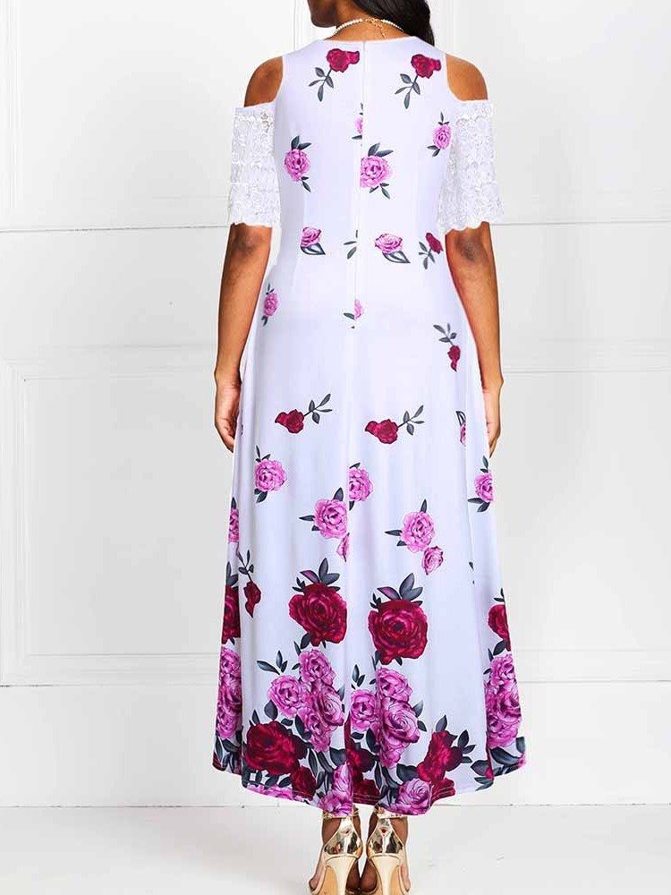 Robe D'expansion Florale À Épaules Dénudées Et À Demi-manches Pour Femmes