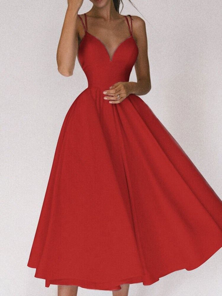 Robe D'invité De Mariage Sexy Sans Manches Mi-mollet Sans Dos Pour Femme