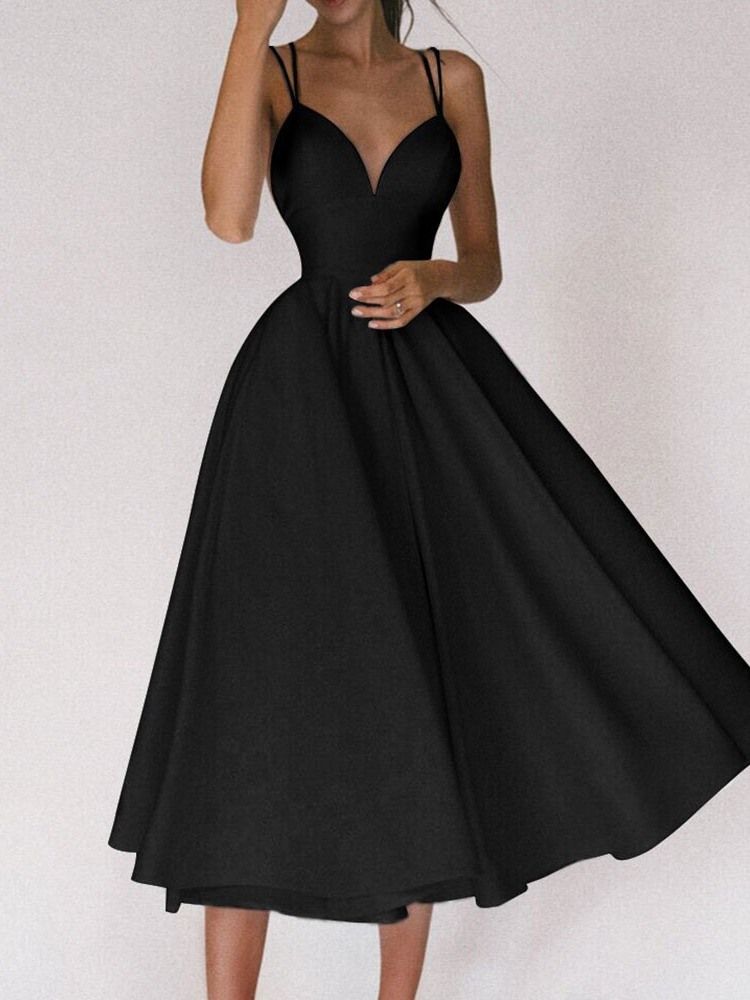 Robe D'invité De Mariage Sexy Sans Manches Mi-mollet Sans Dos Pour Femme